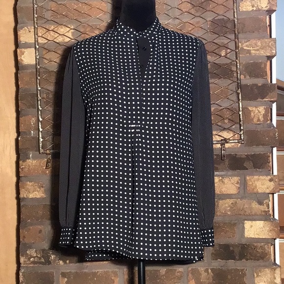 Anne Klein long sleeve high known blouse mini dot pattern S - Picture 2 of 5